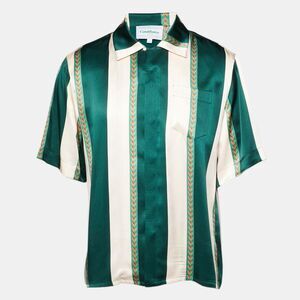 Casablanca Green/light Pink Laurel Stripe Silk Shirt L